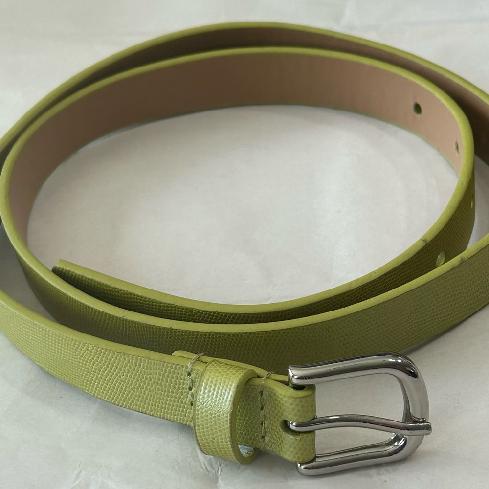 Via Spiga Green Leather Belt with Silver Buckle
